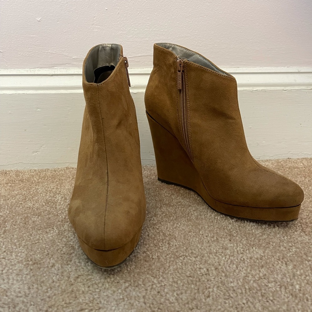 Michael Antonio suede ankle booties, wedge heel